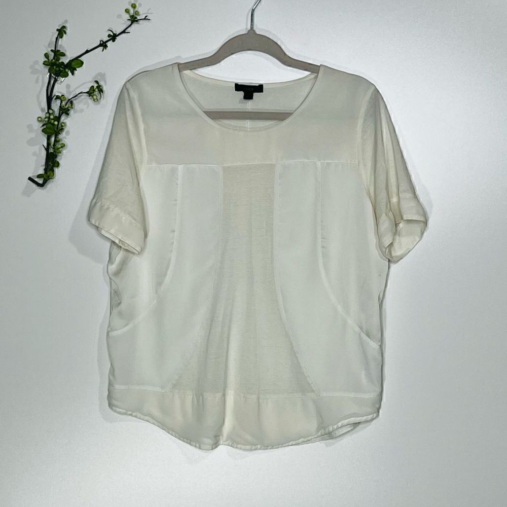 J. Crew White Cotton Poly Accent Shirt Blouse